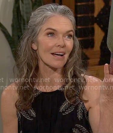 Diane’s black palm embroidered top on The Young and the Restless Diane’s black palm embroidered top on The Young and the Restless