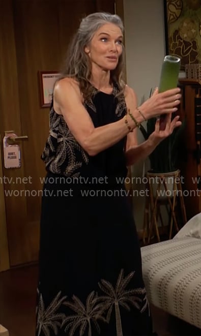 Diane's black palm embroidered top on The Young and the Restless