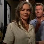 Diane's cream linen button front top on The Young and the Restless