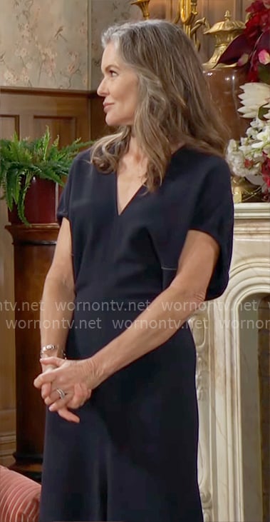 Diane's navy v-neck midi dress on The Young and the Restless