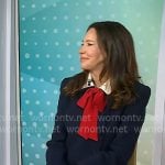 Dr. Samantha Boardman’s navy tie neck jacket and mini skirt on Today Dr. Samantha Boardman’s navy tie neck jacket and mini skirt on Today