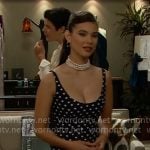 Electra’s navy polka dot dress on The Bold and the Beautiful Electra’s navy polka dot dress on The Bold and the Beautiful