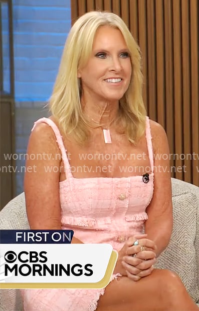 Elin Hilderbrand’s pink tweed dress on CBS Mornings