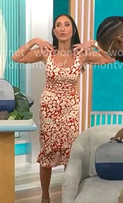 Elizabeth Werner's red printed ruffle-hem dress on CBS Mornings