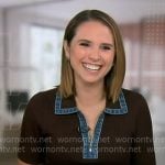 Elizabeth’s brown denim trim polo top on Good Morning America Elizabeth’s brown denim trim polo top on Good Morning America