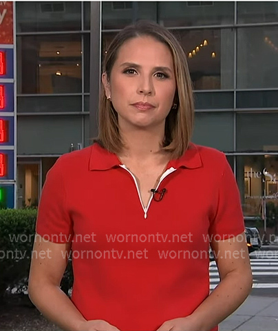 Elzabeth's red quarter zip polo on Good Morning America