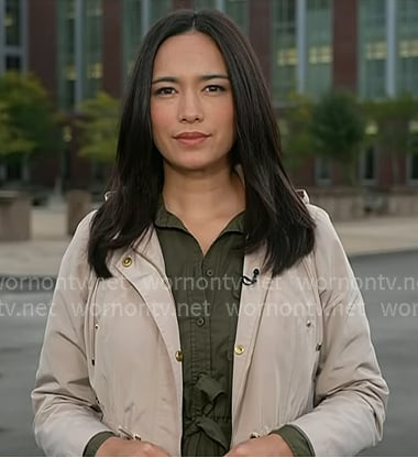 Emilie Ikeda’s beige jacket on NBC News Daily Emilie Ikeda’s beige jacket on NBC News Daily