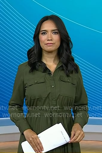 Emilie’s green pleated shirtdress on Today Emilie’s green pleated shirtdress on Today