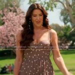 Emily’s brown polka dot print dress on The Real Housewives of Orange County Emily’s brown polka dot print dress on The Real Housewives of Orange County