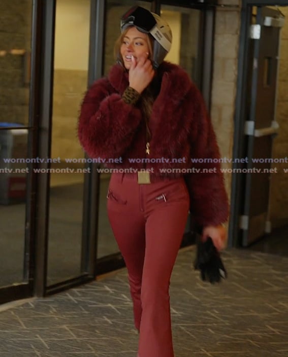Emira's burgundy ski suit on Next Gen NYC