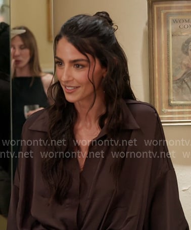 Erika's brown shirt and leather shorts on The Real Housewives of New York City