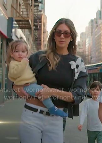 Erin’s grey floral applique cardigan on The Real Housewives of New York City Erin’s grey floral applique cardigan on The Real Housewives of New York City