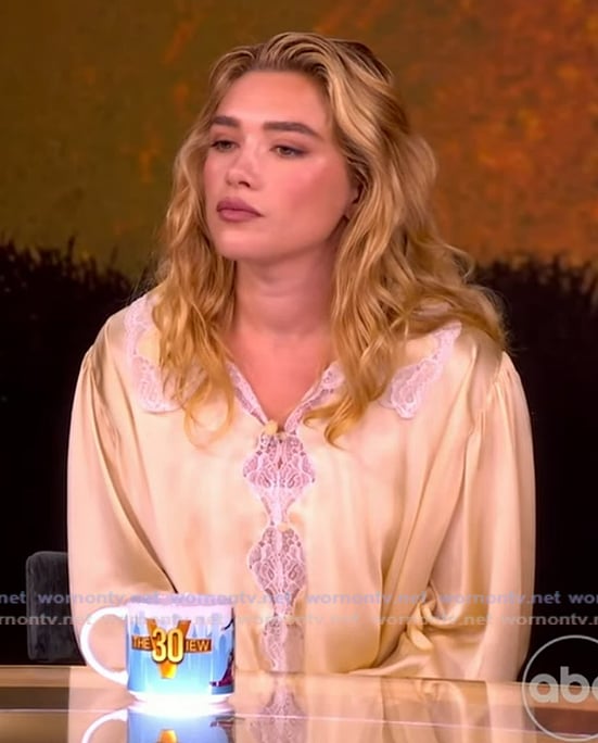 Florence Pugh’s yellow lace inset blouse on The View