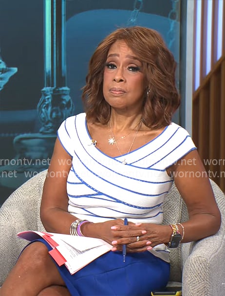 Gayle King’s blue and white striped top on CBS This Morning Gayle King’s blue and white striped top on CBS This Morning