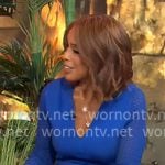 Gayle King’s blue v-neck dress with lace knit sleeves on CBS Mornings Gayle King’s blue v-neck dress with lace knit sleeves on CBS Mornings