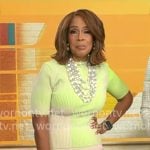 Gayle King’s green and pink ribbed top and skirt set on CBS This Morning Gayle King’s green and pink ribbed top and skirt set on CBS This Morning