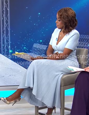 Gayle King's light blue knit midi dress on CBS Mornings
