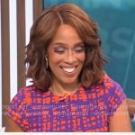 Gayle King’s orange and purple printed dress on CBS Mornings Gayle King’s orange and purple printed dress on CBS Mornings