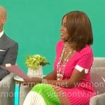 Gayle King’s pink colorblock dress on CBS Mornings Gayle King’s pink colorblock dress on CBS Mornings