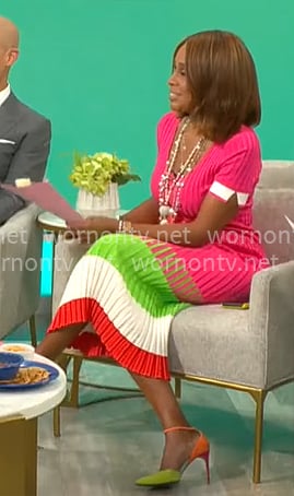 Gayle King's pink colorblock dress on CBS Mornings