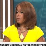 Gayle King’s yellow v-neck dress on CBS Mornings Gayle King’s yellow v-neck dress on CBS Mornings