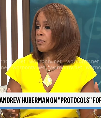 Gayle King's yellow v-neck dress on CBS Mornings