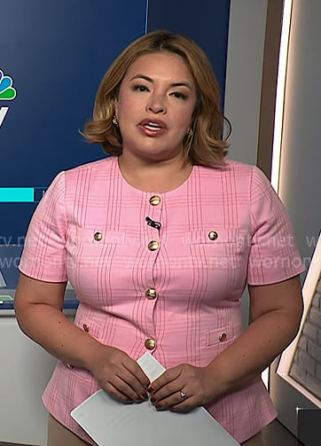 Gilma’s pink plaid short sleeve jacket on NBC News Daily Gilma’s pink plaid short sleeve jacket on NBC News Daily