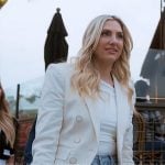 Gina’s white cropped blazer and flare jeans on The Real Housewives of Orange County Gina’s white cropped blazer and flare jeans on The Real Housewives of Orange County