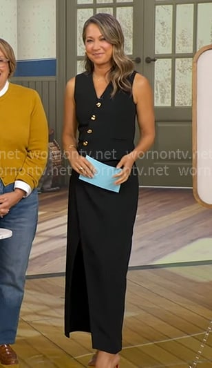 Ginger’s black asymmetric vest and maxi skirt on Good Morning America Ginger’s black asymmetric vest and maxi skirt on Good Morning America