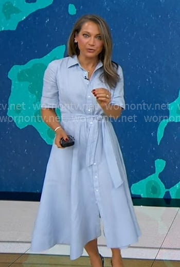 Ginger’s light blue belted shirtdress on Good Morning America Ginger’s light blue belted shirtdress on Good Morning America