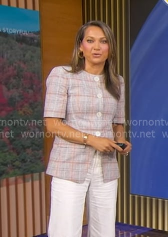 Ginger’s plaid short sleeve jacket on Good Morning America Ginger’s plaid short sleeve jacket on Good Morning America