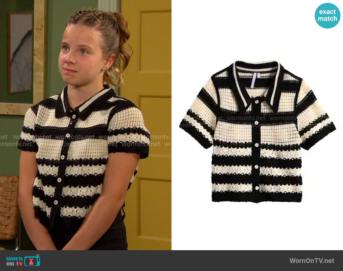 Good Luck Girl Big Girl Stripe Open Stitch Knit Button-Up Top worn by Rachel Black (Lorelei Mote) on Days of our Lives