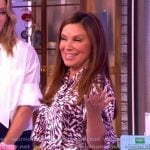 Gretta Monahan’s abstract print tie neck dress on The View Gretta Monahan’s abstract print tie neck dress on The View