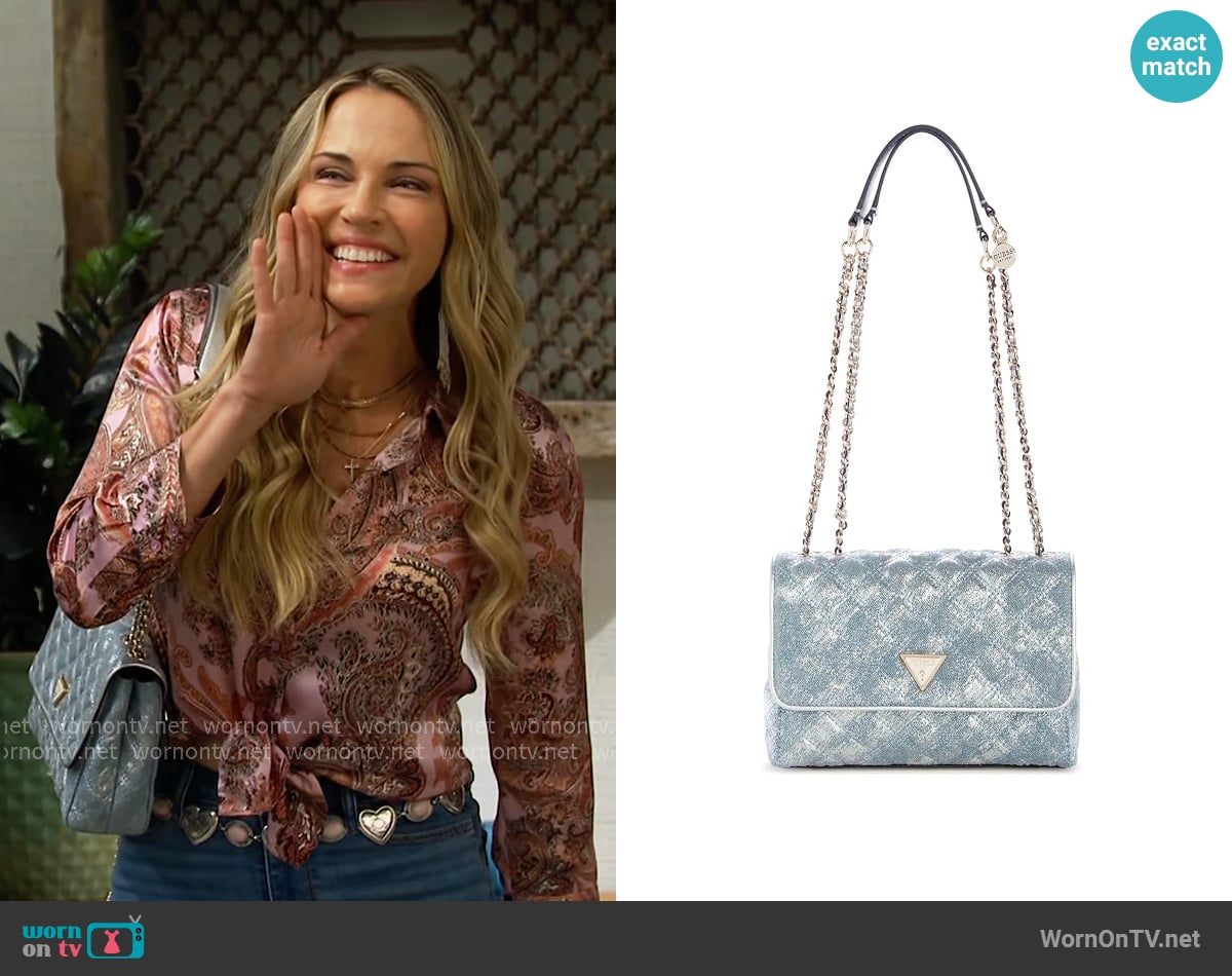 Guess Giully Denim Bag worn by Darcy Dylan (Kelly Sullivan) on The Bold and the Beautiful Guess Giully Denim Bag worn by Darcy Dylan (Kelly Sullivan) on The Bold and the Beautiful