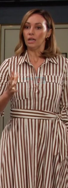 Gwen’s brown striped shirtdress on Days of our Lives Gwen’s brown striped shirtdress on Days of our Lives