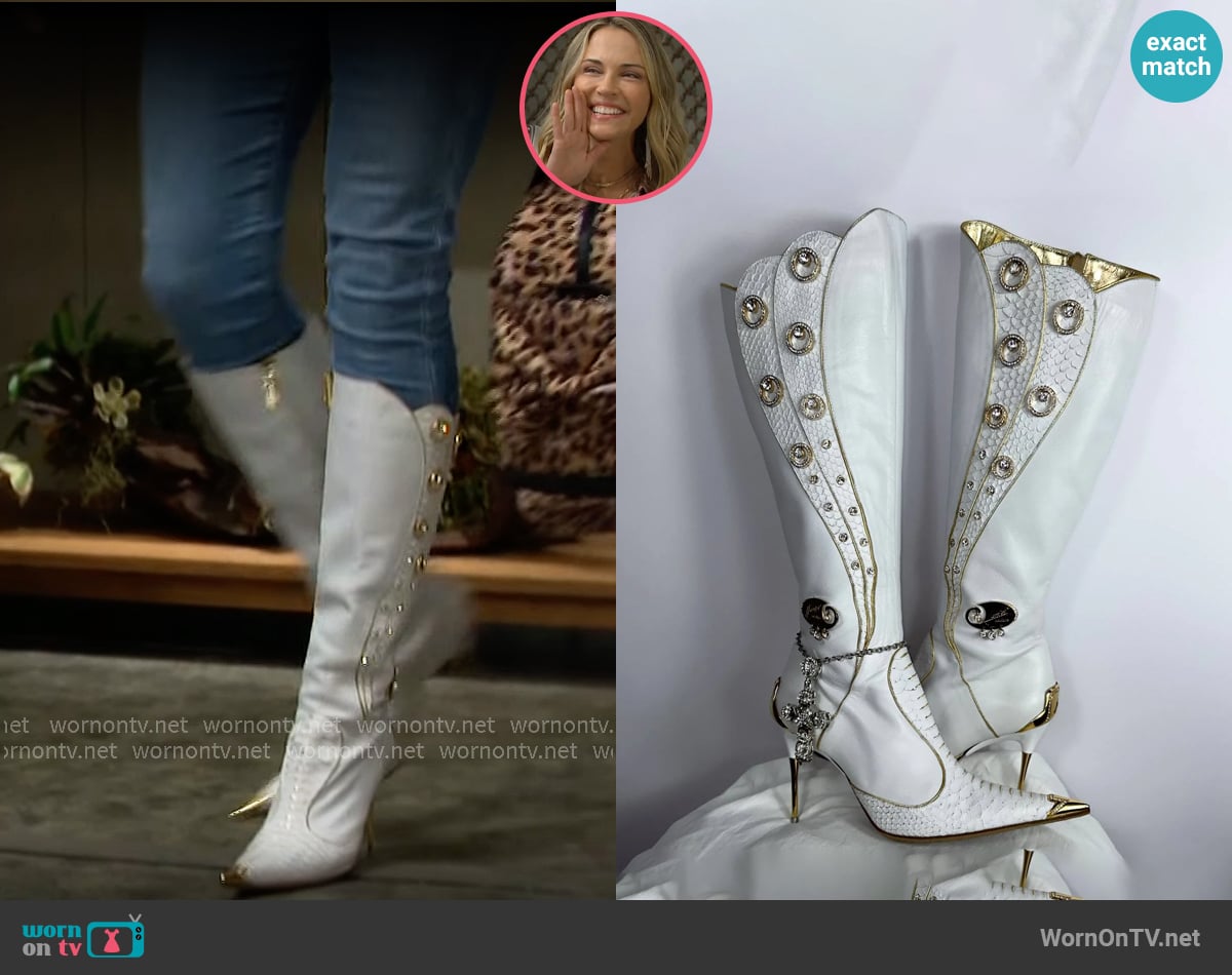 Hamlet Couture Italian Python Leather Boots worn by Darcy Dylan (Kelly Sullivan) on The Bold and the Beautiful Hamlet Couture Italian Python Leather Boots worn by Darcy Dylan (Kelly Sullivan) on The Bold and the Beautiful