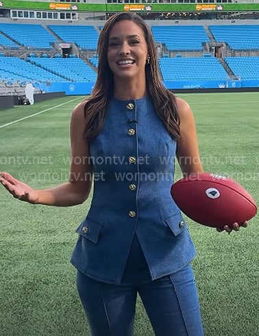 Hanna’s button front denim vest and pants on Good Morning America