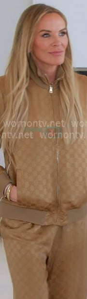 Heather’s beige track jacket and pants on The Real Housewives of Salt Lake City Heather’s beige track jacket and pants on The Real Housewives of Salt Lake City