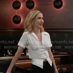 Heather’s black and white pants on Beyond the Gates