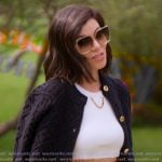 Heather’s black knit monogram logo cardigan on The Real Housewives of Orange County Heather’s black knit monogram logo cardigan on The Real Housewives of Orange County