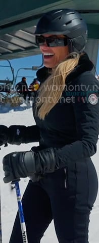 Heather’s black zip front ski suit on The Real Housewives of Salt Lake City Heather’s black zip front ski suit on The Real Housewives of Salt Lake City