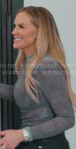 Heather's grey plaid top on The Real Housewives of Salt Lake City