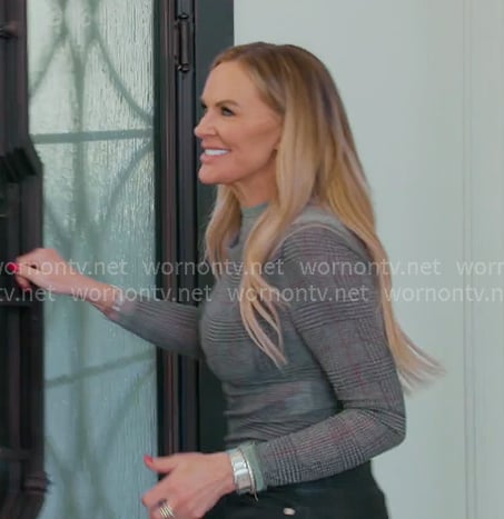 Heather’s grey plaid top on The Real Housewives of Salt Lake City Heather’s grey plaid top on The Real Housewives of Salt Lake City