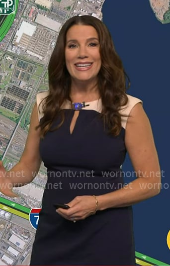 Heather’s navy colorblock keyhole dress on Good Morning America Heather’s navy colorblock keyhole dress on Good Morning America