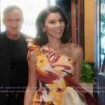 Heather’s yellow floral print tie shoulder dress on The Real Housewives of Orange County Heather’s yellow floral print tie shoulder dress on The Real Housewives of Orange County