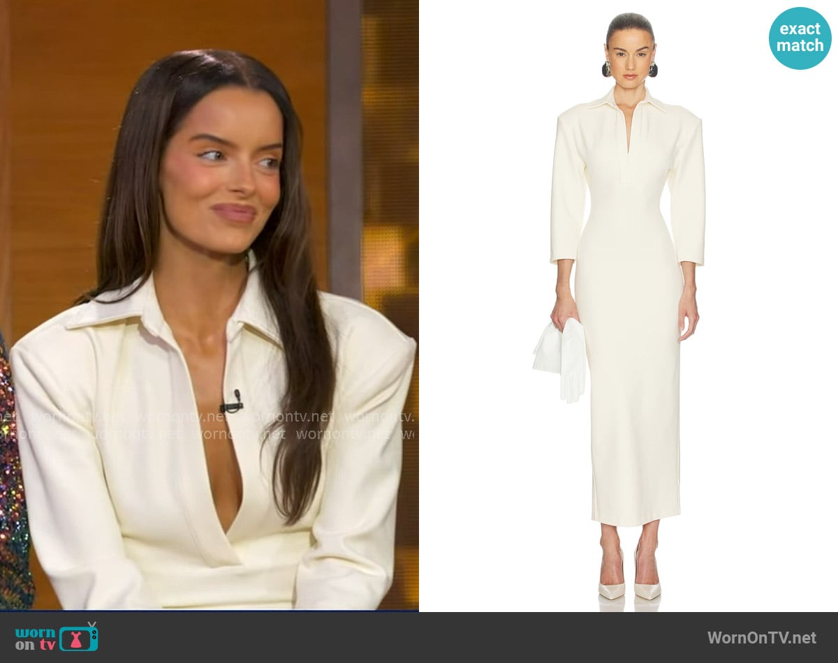 Helsa The Margaux Polo Dress in Thick Crepe worn by Maura Higgins on Good Morning America Helsa The Margaux Polo Dress in Thick Crepe worn by Maura Higgins on Good Morning America