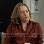 Hope’s dark red blouse and earrings on The Bold and the Beautiful Hope’s dark red blouse and earrings on The Bold and the Beautiful