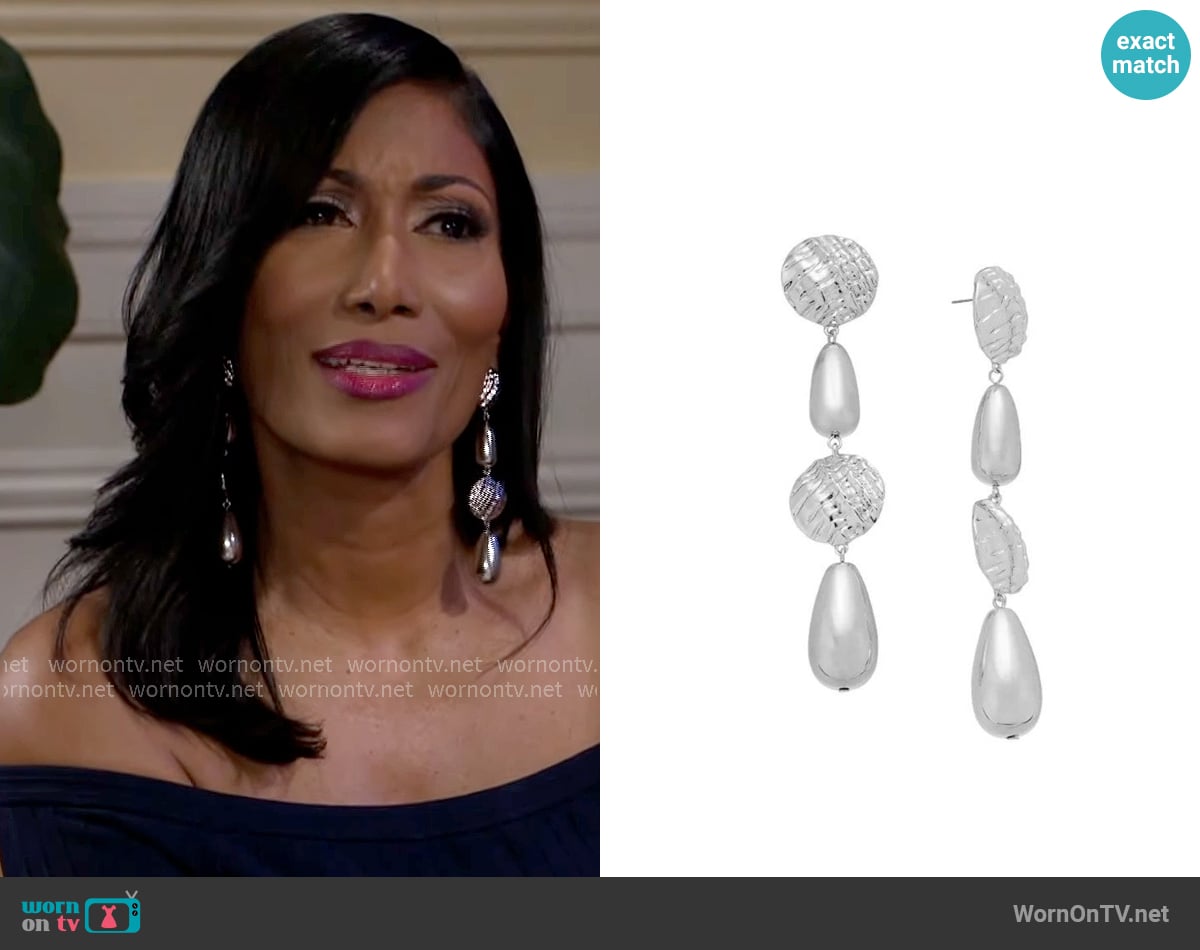 INC International Concepts Smooth & Beaded Ball Linear Drop Earrings worn by Dana 'Leslie' Thomas (Trisha Mann-Grant) on Beyond the Gates INC International Concepts Smooth & Beaded Ball Linear Drop Earrings worn by Dana 'Leslie' Thomas (Trisha Mann-Grant) on Beyond the Gates