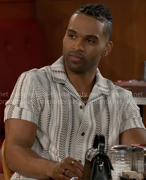 Izaiah’s herringbone pattern shirt on Beyond the Gates Izaiah’s herringbone pattern shirt on Beyond the Gates