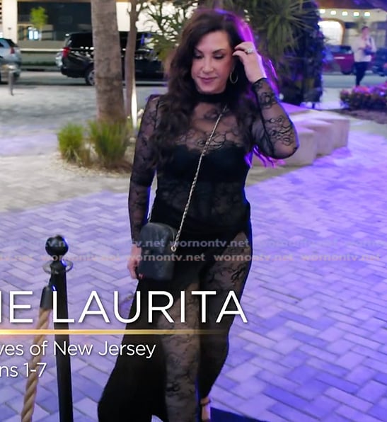 Jacueline’s black lace dress on The Real Housewives Ultimate Girls Trip Jacueline’s black lace dress on The Real Housewives Ultimate Girls Trip